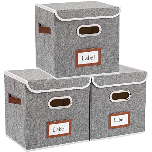 Yawinhe 3 Set Aufbewahrungsboxen mit Deckel, Aufbewahrungsbox mit Griff, Faltbare Stoffboxen, für Schränke, Kleidung, 28x28x28cm, Grau, SNK028G-3 von Yawinhe