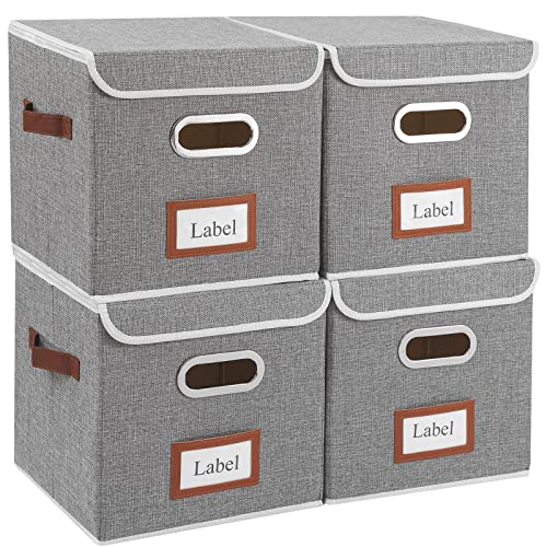 Yawinhe 4 Set Aufbewahrungsboxen mit Deckel, Aufbewahrungsbox mit Griff, Faltbare Stoffboxen, für Schränke, Kleidung, 28x28x28cm, Grau, SNK028G-4 von Yawinhe