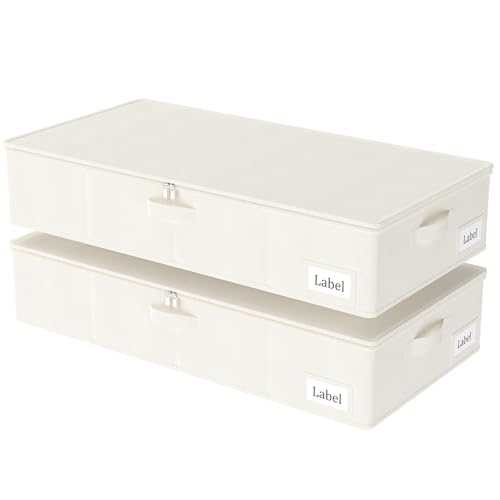 Yawinhe Faltbarer Unterbett-Aufbewahrungskorb mit Deckel, Aufbewahrungstasche Unterbettkommode mit Langlebige Reißverschluss und Griffen, für Kleidung, Schuhe,2-Pack, 80x40x15cm, Beige Yawinhe Faltbarer Unterbett-Aufbewahrungskorb mit Deckel, Aufbewahrungstasche Unterbettkommode mit Langlebige Reißverschluss und Griffen, für Kleidung, Schuhe,2-Pack, 80x40x15cm, Beige von Yawinhe