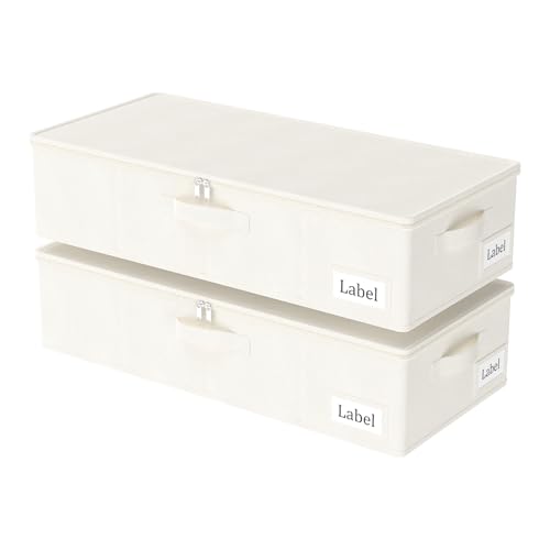 Yawinhe Faltbarer Unterbett-Aufbewahrungskorb mit Deckel, Aufbewahrungstasche Unterbettkommode mit Langlebige Reißverschluss und Griffen, für Kleidung, Schuhe,2-Pack, 60x30x15cm, Beige Yawinhe Faltbarer Unterbett-Aufbewahrungskorb mit Deckel, Aufbewahrungstasche Unterbettkommode mit Langlebige Reißverschluss und Griffen, für Kleidung, Schuhe,2-Pack, 60x30x15cm, Beige von Yawinhe