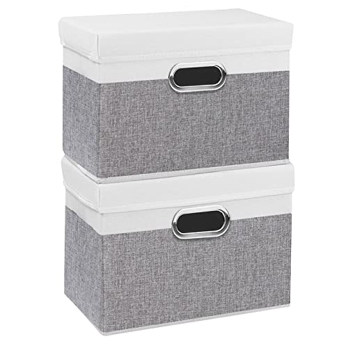 Yawinhe Aufbewahrungsboxen mit Deckel, Faltbare Aufbewahrungsbox, Stoffboxen, Waschbare, für Schlafzimmer, Kleideraufbewahrung, 32x23x20cm, Weiß/Grau, 2-Pack, SNK023WG-2 von Yawinhe