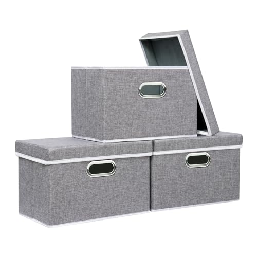 Yawinhe Aufbewahrungsboxen mit Deckel, Faltbare Aufbewahrungsbox, Stoffboxen, Waschbare, für Schlafzimmer, Kleideraufbewahrung, 32x23x20cm, Grau, 3-Pack, SNK023G-3 von Yawinhe