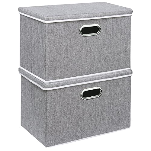 Yawinhe Aufbewahrungsboxen mit Deckel, Faltbare Aufbewahrungsbox, Stoffboxen, Waschbare, für Schlafzimmer, Kleideraufbewahrung, 38x25x25cm, Grau, 2-Pack, SNK023GL-2 von Yawinhe