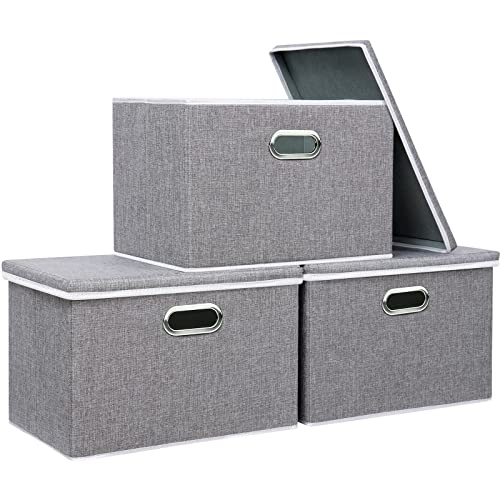 Yawinhe Aufbewahrungsboxen mit Deckel, Faltbare Aufbewahrungsbox, Stoffboxen, Waschbare, für Schlafzimmer, Kleideraufbewahrung, 45x30x30cm, Grau, 3-Pack, SNK023GX-3 von Yawinhe