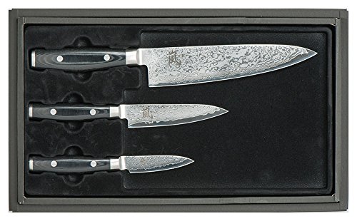 Yaxell Damastmesser Ran 69 - Kochmesser + Universalmesser + Schälmesser in Geschenkbox, 69 Lagen, Schnittkern 61-62 HRC von Yaxell RAN