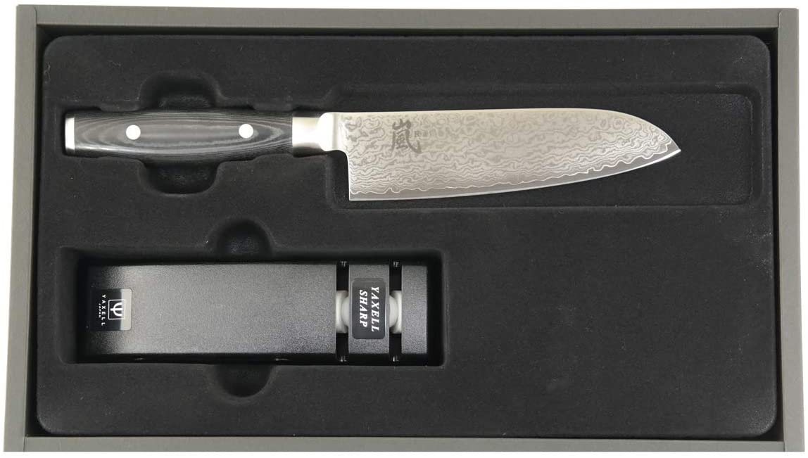 Yaxell Santokumesser RAN Kochmesser Santoku Leinen Micarta, mit Messerschärfer von Yaxell