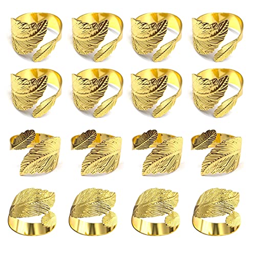 Yayatty 16 Stück Metall Serviettenringe, Blatt Gold Serviettenringen, Hohle Serviette Ringe Metall Serviettenschnallen für Hochzeitsfeier Abendessen Jubiläum Tischdekoration von Yayatty