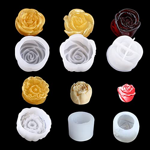 Yayatty 3D Blume Silikonform, 6 Stück 3D Blume Silikon Kerzenform, Blume Epoxidharz Formen Rose Silikon Form für Epoxidharz, Kerze, Seife von Yayatty