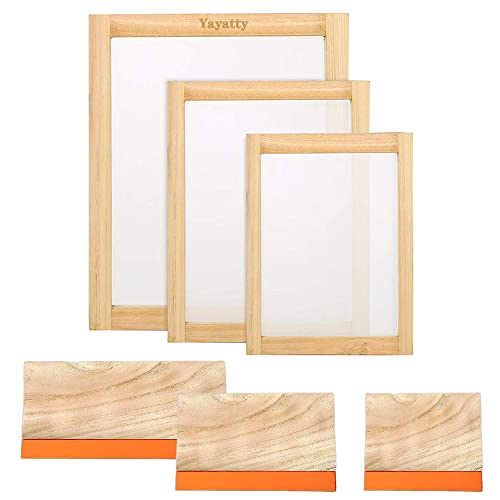 Yayatty 5 Stück Siebdruck Kit Siebdruck Rahmen Set, 3 Größe Holz Siebdruckrahmen mit Mesh, Siebdruck Rakel für Den Siebdruck von Yayatty