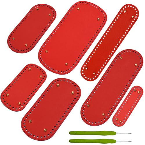 Yayatty 7 Stück Taschenboden zum Häkeln Leder, Rot Oval Tasche Taschenboden Kunstleder Boden Tasche Häkeln mit Häkeln für Taschenherstellung von Yayatty