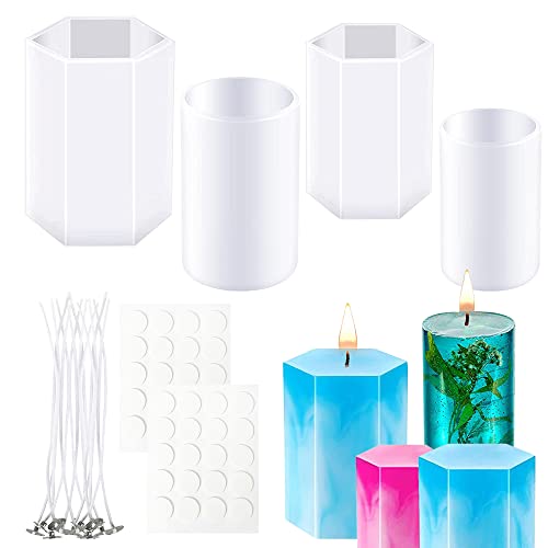 Yayatty Kerzenform Silikon, 4 Stück Zylinderförmige Silikon Kerzen Formen Hexaeder Kerze Resin Silikonform mit Kerzendochte aus Baumwolle für Kerzen, Wachs, Seife Yayatty Kerzenform Silikon, 4 Stück Zylinderförmige Silikon Kerzen Formen Hexaeder Kerze Resin Silikonform mit Kerzendochte aus Baumwolle für Kerzen, Wachs, Seife von Yayatty