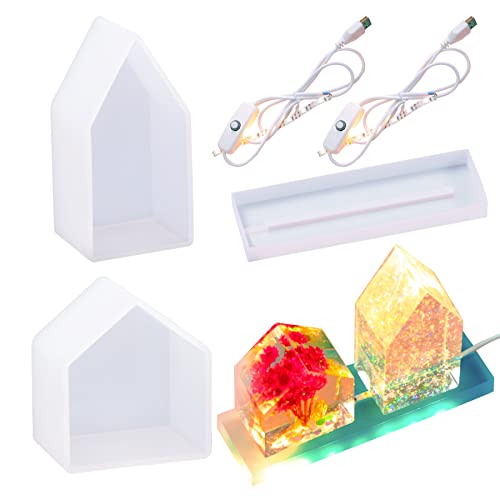 Yayatty LED Lampe Silikonformen, 2 Größe Haus Geformt Licht Silikon Gießformen mit Ständer, USB Betriebenes Licht für DIY Desktop Ornaments Tischlampe, Heimtextilien Yayatty LED Lampe Silikonformen, 2 Größe Haus Geformt Licht Silikon Gießformen mit Ständer, USB Betriebenes Licht für DIY Desktop Ornaments Tischlampe, Heimtextilien von Yayatty