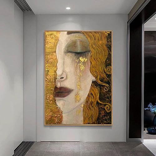 Berühmte Gustav Klimt Kreativität Tränen Leinwand Gemälde klassische abstrakte Gold Bild Home Dekoration Gold Rahmen Drucke 90 x 125 cm/35 x 49 Zoll mit goldenem Rahmen von Yayun Art