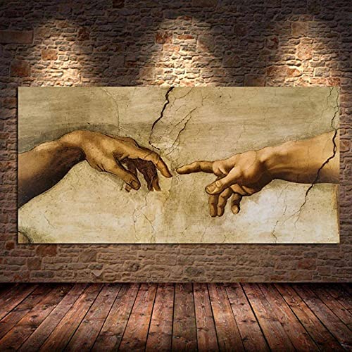 Die Erschaffung Adams von Michelangelo Berühmtes Hand-to-Hand-Leinwandgemälde, Wandkunst, Bild, Wohnzimmer, Wohnkultur, 70 x 150 cm/28 x 59 Zoll, mit Rahmen von Yayun Art