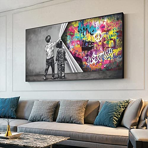 Street Pop Große Größe Decor Art Wandbilder Kinder Uncovering Vorhang Hope Graffiti Kunst Leinwand Malerei Poster Drucke 75x150cm(30x60in) Mit Rahmen von Yayun Art