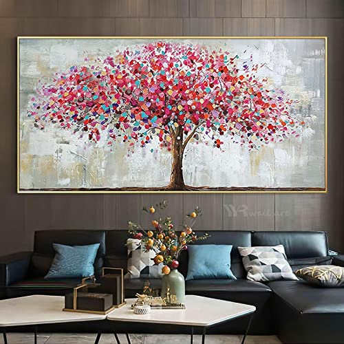 Yayun Art Abstrakte rote bunte große Baumlandschaft, großes Bild für Heimdekoration, Gemälde auf Leinwand für Wohnzimmer, Schlafzimmer, 65 x 120 cm/26 x 47 Zoll mit goldenem Rahmen von Yayun Art