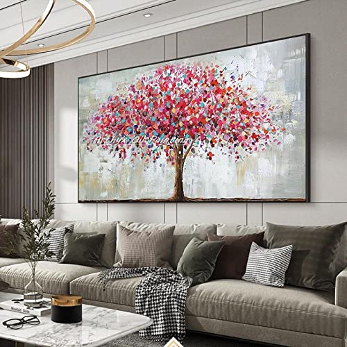 Yayun Art Gemälde auf Leinwand, rote Baumlandschaft, modernes abstraktes Wandkunstbild für Wohnzimmer, Schlafzimmer, Heimdekoration, 70 x 140 cm (28 x 55 Zoll), mit Rahmen von Yayun Art