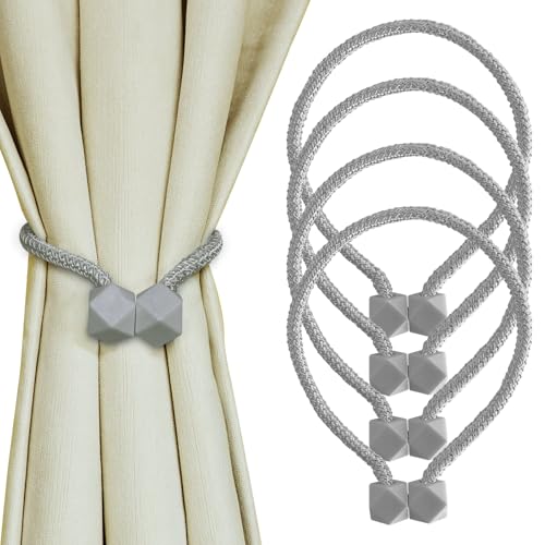 Yazikisa Gardinen Raffhalter Grau 4 Stück Magnetische Vorhang Raffhalter Vorhanghalter für Vorhänge Magnet Halter Seil Clips Modern Handstricken Wohnzimmer Outdoor Zubehör Büro von Yazikisa