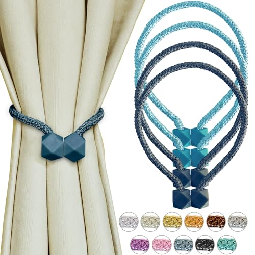 Yazikisa Gardinen Raffhalter Magnetisch 4 Stück Vorhang Raffhalter Drapierte Halter Seil Schnalle Clips Magnet Modern Handstricken Büro Innen Wohnzimmer Zubehör Dekorativer Blau von Yazikisa