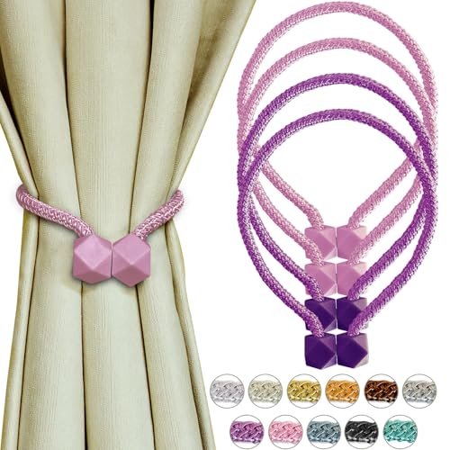 Yazikisa Vorhang Raffhalter Magnetische 4 Stück Raffhalter für Vorhänge Gardinenhalter Magnet Drapierte Halter Seil Clips Modern Handstricken Kinderzimmer Schlafzimmer Rosa Lila von Yazikisa