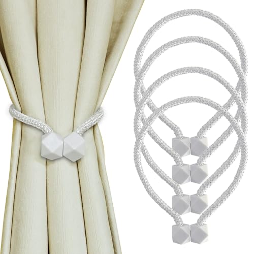 Yazikisa Vorhang Raffhalter Magnetische Weiße 4 Stück Gardinen Raffhalter Magnet Innen Vorhänge Holdbacks Halter Seil Kinderzimmer Wohnzimmer Büro Dekoration Fenster Zubehör von Yazikisa