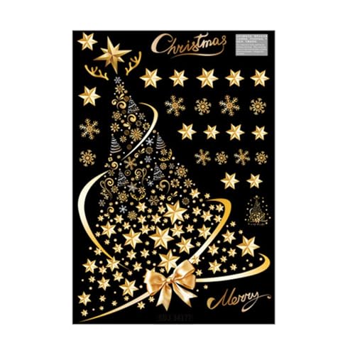 Fenstersticker Weihnachten, Wiederverwendbar Fenstersticker, Goldener Weihnachtsbaum-Fensteraufkleber für Glas, Winter-PVC-Aufkleber, Weihnachtsdeko Fenster für Winter, Weihnachten, Neujahr von Yaztauho