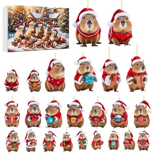 Yaztauho 24 Tage Capybara Adventskalender Weihnachtskalender, 24 Türchen Countdown Bis Weihnachten, Capybara 2D Acryl Dekoanhänger Für Baum Wand Tür Fenster Deko Kinder Erwachsene von Yaztauho