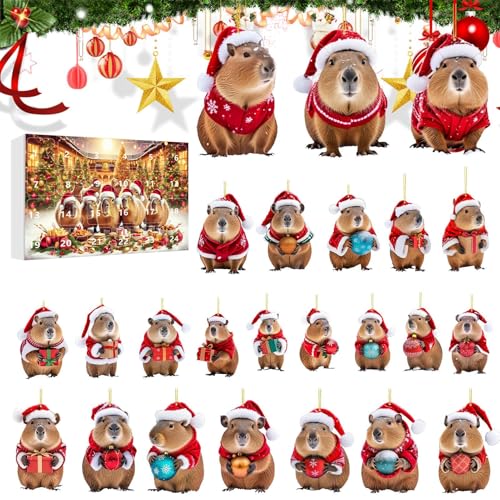 Yaztauho 24 Tage Capybara Adventskalender Weihnachtskalender - 24 Türchen Countdown Bis Weihnachten,Capybara 2D Acryl Dekoanhänger Für Baum Wand Tür Fenster Deko Kinder Erwachsene von Yaztauho