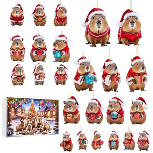 Yaztauho 24 Tage Capybara Adventskalender Weihnachtskalender - 24 Türchen Countdown Bis Weihnachten | Capybara 2D Acryl Dekoanhänger Für Baum Wand Tür Fenster Deko Kinder Erwachsene von Yaztauho