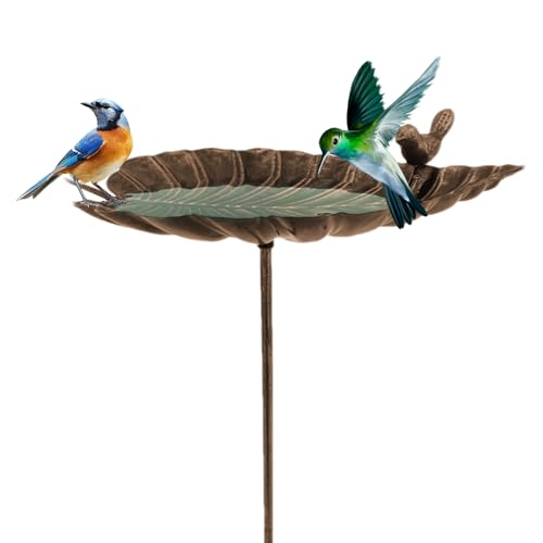 Yaztauho Hohes Vogelbad,Stehendes Metall-Gartenvogelbad auf Stange | Gusseisen Blattform Deko Für Balkon Terrasse Vögel von Yaztauho