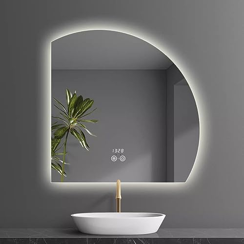 Tangaozu Bad Spiegel mit Beleuchtung 3 Lichtfarbe, Dimmbar Wandspiegel Beschlagfrei 100 CM Unregelmäßiger Groß Rahmenloser Schminkspiegel, Halbrunder Kosmetikspiegel mit Touch Schalter, Antibeschlag(L von Ybyltcdj