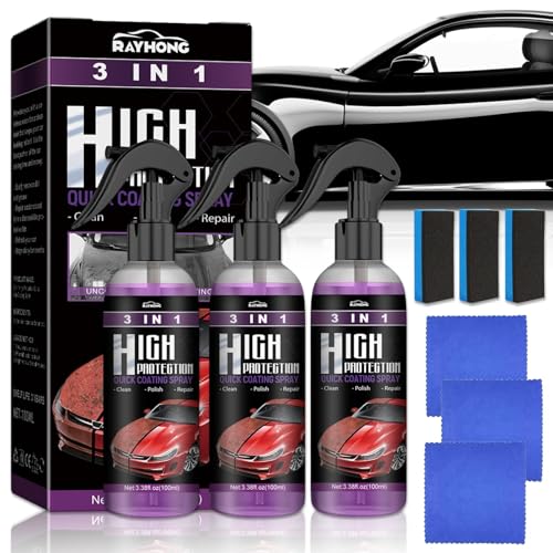 3 Stück High Protection 3in1 Spray, 3 in 1 Beschichtungsspray für Auto, Auto Nano Beschichtungsspray, Beschichtungsspray Autolack, Autospray zum Reparieren, Polieren und Kratzenschutz (300ml) von Ycaaeo