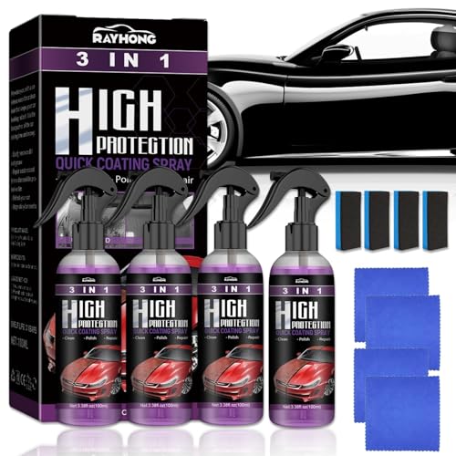 4 Stück High Protection 3in1 Spray, 3 in 1 Beschichtungsspray für Auto, Auto Nano Beschichtungsspray, Beschichtungsspray Autolack, Autospray zum Reparieren, Polieren und Kratzenschutz -(400ml) von Ycaaeo