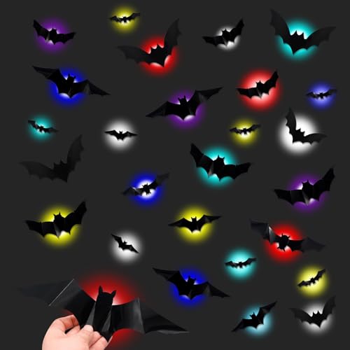 Ycaaeo 36 Stück Halloween Deko, Fledermaus LED, Fledermaus Deko Wand, Halloween Fledermaus LED, Fledermäuse Deko, 3D Fledermäuse, Wanddekoration für draußen/drinnen, Gartendekoration, Partydekoration Ycaaeo 36 Stück Halloween Deko, Fledermaus LED, Fledermaus Deko Wand, Halloween Fledermaus LED, Fledermäuse Deko, 3D Fledermäuse, Wanddekoration für draußen/drinnen, Gartendekoration, Partydekoration von Ycaaeo