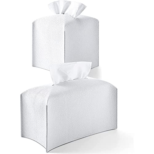 Ycagrain Taschentuchbox aus PU-Leder, quadratisch, für Bad, Waschtisch, Arbeitsplatte, Weiß, 2 Stück von Ycagrain