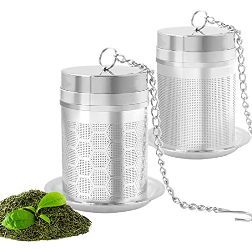 Ycagrain Teefilter für losen Tee, feinmaschiges Teesieb aus 18/8 Edelstahl, mit Kettenhaken, 2 Stück von Ycagrain
