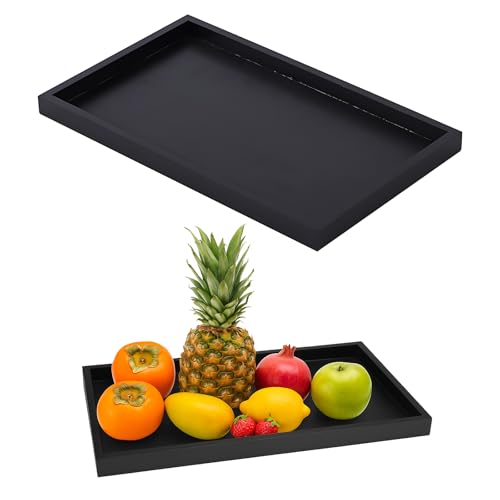 1 Stück Tablett Schwarz, Rechteckiges Serviertablett aus Holz 32 X 20 X 2cm, Vielseitig für Küche, Restaurant und Bar, Sicher und Langlebig von YceLon