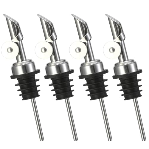YceLon 4 StüCk AusgießEr füR öLflaschen - Edelstahl FlaschenausgießEr Mit Automatischem Deckel, öL AusgießEr Leckdicht & Luftdicht FüR OlivenöL, Essig & Weinflaschen Zum Frischhalten von YceLon