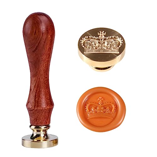 3D Crown Wachs Stempel Romantische Krone Siegel Wachs Stempel 2,5 cm 1'' Abnehmbarer Messingkopf mit Holzgriff Selbstklebende Wachssiegel für Hochzeitseinladungen Kinder DIY Kreative Geschenkidee von Ychostamp