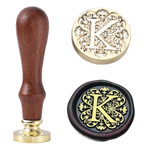 Ychostamp Wachssiegel-Stempel-Set für Buchstaben, Wachsstempel für Anfangsversiegelung, 25 mm, Barock-Messing-Siegel, Alphabet-Stempel mit Griff (Buchstabe K) von Ychostamp
