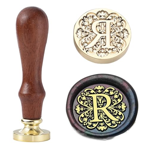 Ychostamp Wachssiegel-Stempel-Set für Buchstaben, Wachsstempel für Anfangsversiegelung, 25 mm, Barock-Messing-Siegel, Alphabet-Stempel mit Griff (Buchstabe R) von Ychostamp