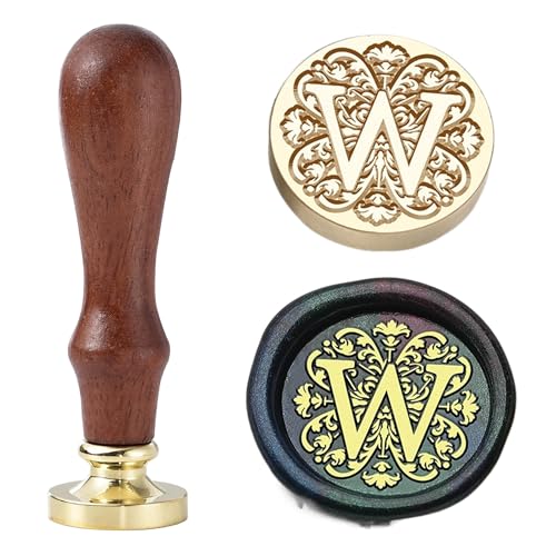 Ychostamp Wachssiegel-Stempel-Set für Buchstaben, Wachsstempel für Anfangsversiegelung, 25 mm, Barock-Messing-Siegel, Alphabet-Stempel mit Griff (Buchstabe W) von Ychostamp