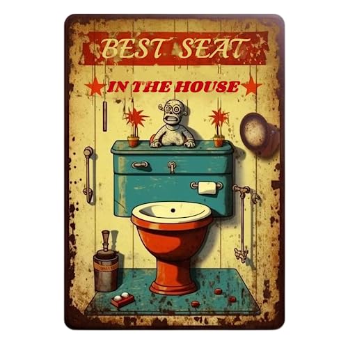 Lustiges Badezimmer-Metall-Blechschild mit Aufschrift "Best Seat in The House", Männerhöhle, Vintage-Wanddekoration, rustikales Badezimmer-Zitat, Schild für Toilette, 30,5 x 20,3 cm von Ycifonly