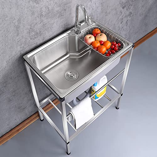 Edelstahl Küchenspüle,Einzelbecken Spülbecken,Mobile Küche Spüle,Camping Waschbecken,Campingküche Multifunktions Waschtisch,Spültisch Für Singleküche Outdoor Garage Garten Bar ( Color : Hot and cold f von Yclty