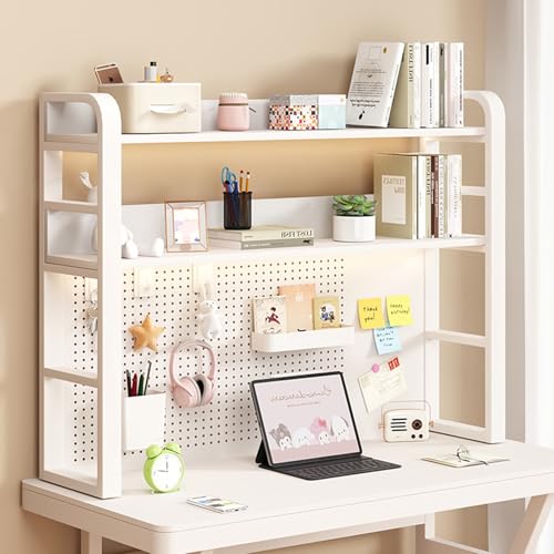 Schreibtisch Aufsatzregal, Schreibtisch Regalaufsatz, 2-stufiges, Vergrößertes Mehrzweck-Schreibtischregal für Computertische, Organizer-Ausstellungsständer für Wohnheimbüros, Zuhause, Weiß(53.15"Lx9. von Yclty