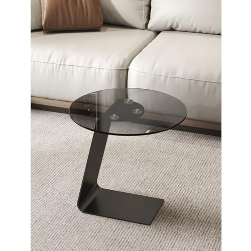 Yclty Runder Beistelltisch für Das Wohnzimmer, Beistelltisch aus Gehärtetem Glas mit Edelstahlbasis, C-förmiger Beistelltisch, Akzent Couchtisch (Color : Dark Gray, Size : 55x50cm) von Yclty