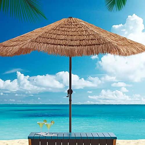 Yclty Strandschirm Bast Sonnenschirm 7,87 Fuß Hawaiian Beach Sun Umbrella, Tragbarer Reetdach Patio Tiki Strohschirm Mit Kurbel, UV-Schutz Belüftet Restaurant Fishing Party Market von Yclty