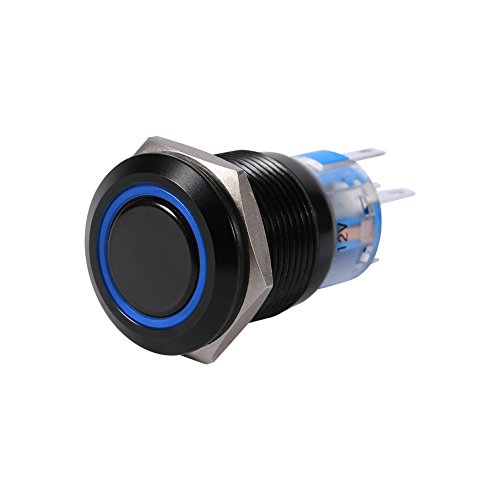 Yctze 12V Verriegelungs-Drucktastenschalter EIN/AUS-LED EIN/AUS Schwarzer Kippschalter Selbstsperrender Verriegelungs-Druckknopf Flachschalter （19 mm）(Blau), waterdichte schakelaar 12v motor von Yctze
