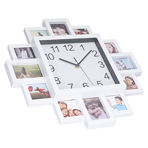 Yctze 15,35 Zoll Weiße Fotorahmen-Wanduhr DIY Multi-Foto Personalisierte Uhr für Heimdekoration Personalisiertes Design, das Sie Personalisieren Können Uhr Multi Weißer Rahmen für DIY von Yctze