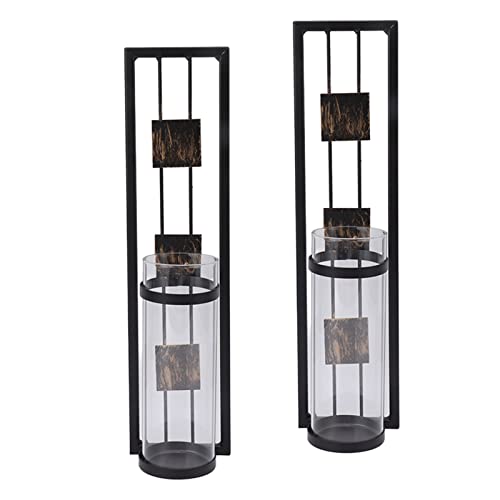 Yctze 2-teilige Vintage-Wandmontage-Kerzenhalter-Retro-Eisenglas-Wandläer für Wohnkultur und Elegantes Ambiente (Quadrat) von Yctze